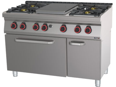 Fourneau gaz 4 feux + 1 plaque coup de feu avec four électrique statique GN 2/1 HP 120