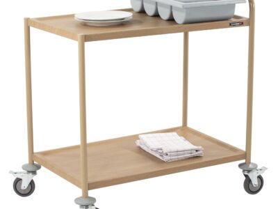 Chariot de service imitation bois 2 plateaux 1 arceau