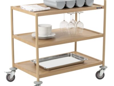 Chariot de service imitation bois 3 plateaux 1 arceau