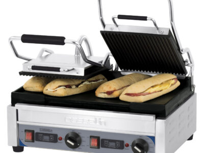 Grill Panini double Premium Rainurée - Lisse avec minuteur