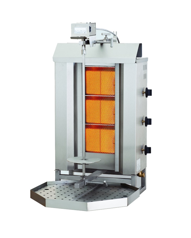 GYROS GRILL DE GAZ MOTEUR AU-DESSUS 3 ZONES DE CHAUFFAGE