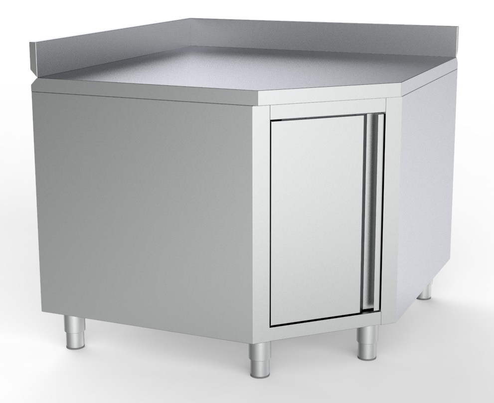 PLAN DE TRAVAIL ANGLE AVEC PORTE ET BORD RELEVE 1000/1000 POUR 700MM TABLES