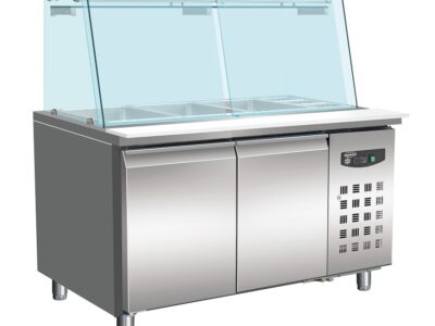 700 TABLE REFRIGIRE AVEC VERRE 2 PORTES 3X 1/1 + 3X 1/6 GN RECIPIENT