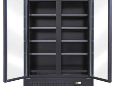 VITRINE MURALE NOIRE MAT - FROID POSITIF VENTILÉ - 2 PORTES BATTANTES