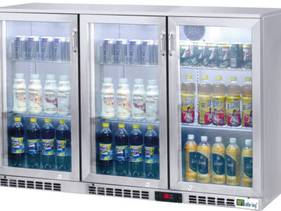 ARRIÈRE-BAR INOX - 3 PORTES VITRÉES BATTANTES