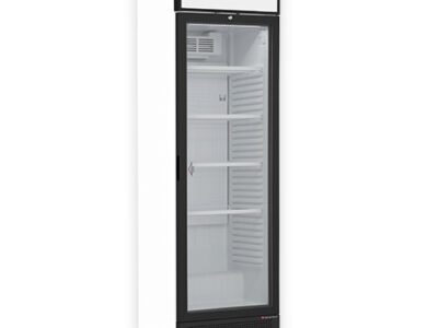 ARMOIRE A BOISSON PORTE VITREE BLANCHE AVEC CANOPY 372L 5 GRILLES (500x360)