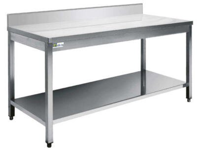 TABLE INOX AVEC DOSSERET ET TABLETTE INFÉRIEURE - SÉRIE 600 - LONG. 1000 MM