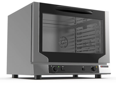 FOUR MIXTE A VAPEUR 4 NIVEAUX GN1/1 et 600x400 CMD MECANIQUES OUVERTURE FRONTALE GAMME SPACE LINE AVEC HUMIDIFICATEUR RÉGULÉ 2 VENTILATEURS UNIDIRECTIONNELS ESPACEMENT NIV : 73MM