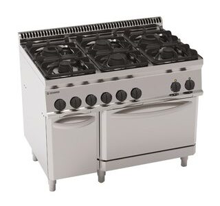 FOURNEAU 6 FEUX SUR FOUR ELEC GN 2/1 + PLACARD
