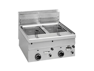 FRITEUSE A GAZ 2 CUVES 2x8L DOT: 1 PANIER/CUVE // DIM PANIER: 225x280x115