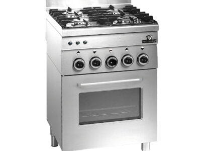 FOURNEAU A GAZ 4 FEUX 2x2,7kW+2x3,15kW SUR FOUR GAZ  DOTATION FOUR: 1 GRILLE 450x365x15 CHROME ET 1 PLAQUE 450x390x25 ÉMAILLÉ