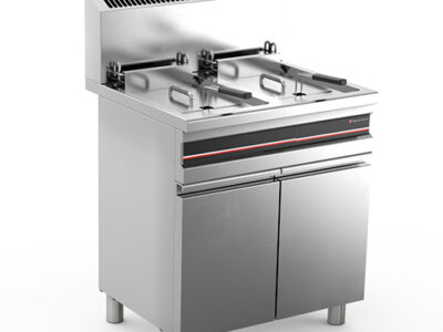FRITEUSE GAZ SUR COFFRE 2 CUVES 2x14L DOT: 1 PANIER/CUVE