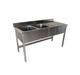 PLONGE INOX - 2 BACS ÉGOUTTOIR DROITE - 1800 X 700 MM