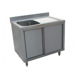 PLONGE INOX - 1 BAC ÉGOUTTOIR DROITE - 1200 X 700 MM - PLACARD FERMÉ