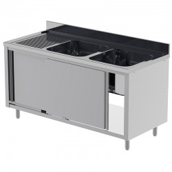 PLONGE INOX - 2 BACS ÉGOUTTOIR GAUCHE - 1800 X 700 MM - PLACARD FERMÉ