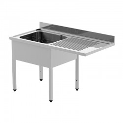 PLONGE INOX POUR LAVE-VAISSELLE - 1 BAC - EGOUTTOIR À DROITE - PROFONDEUR 700 MM