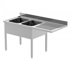 PLONGE INOX POUR LAVE-VAISSELLE - 2 BACS - EGOUTTOIR À DROITE - PROFONDEUR 700 MM